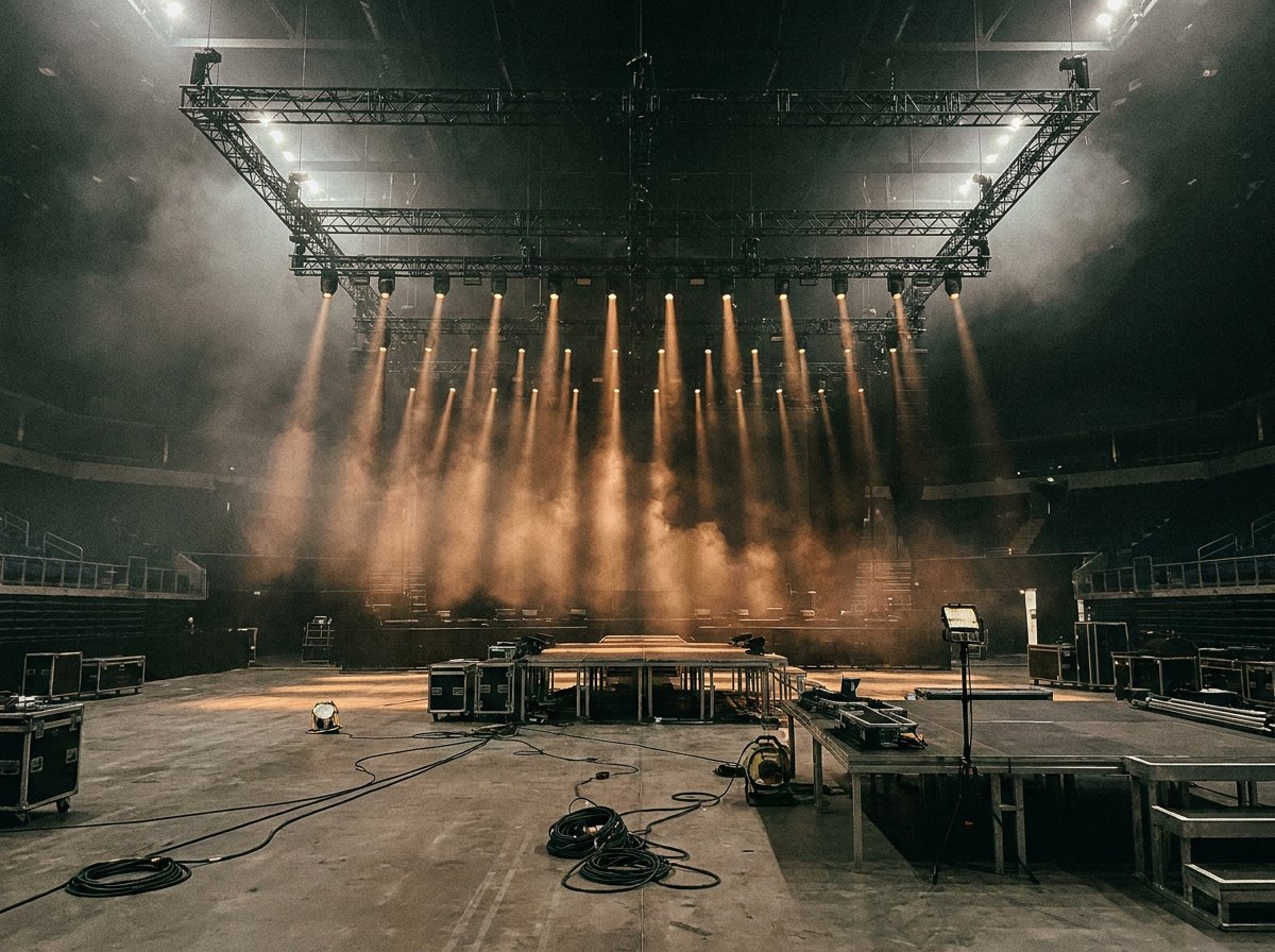 Arena production lighting before an event
